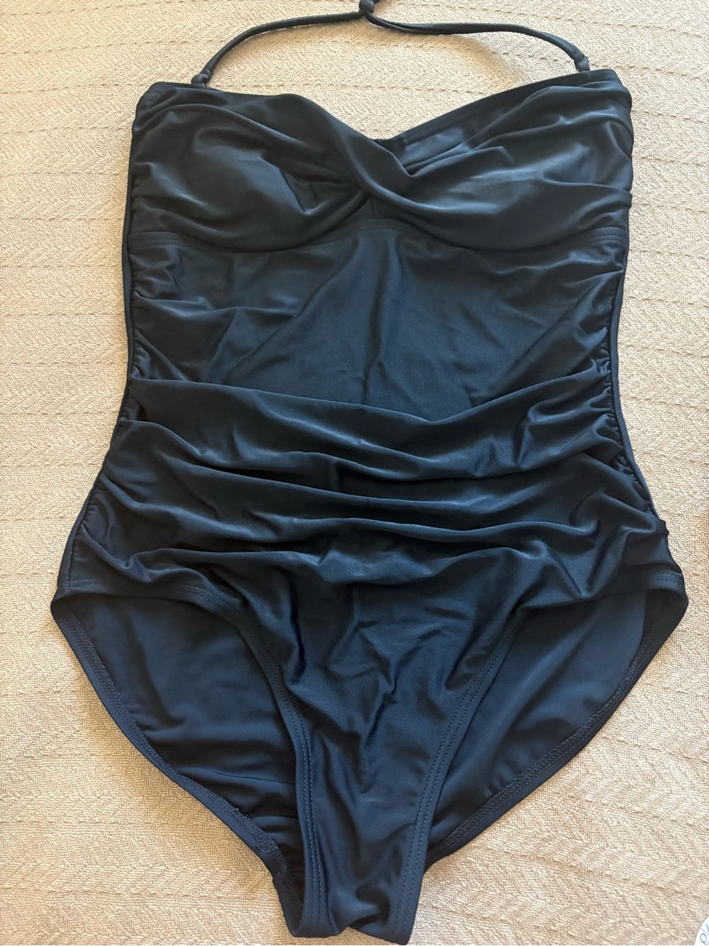 Black Ruched One-Piece Swimsuit with Removable Halter Strap